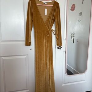 Elegant Gold Wrap Dress bridesmaid